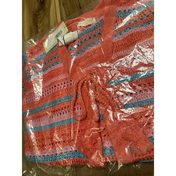 NWT! Ramy Brook Madge Cotton Stripe Cardigan in Flame Geo Size XS - Picture 3 of 7